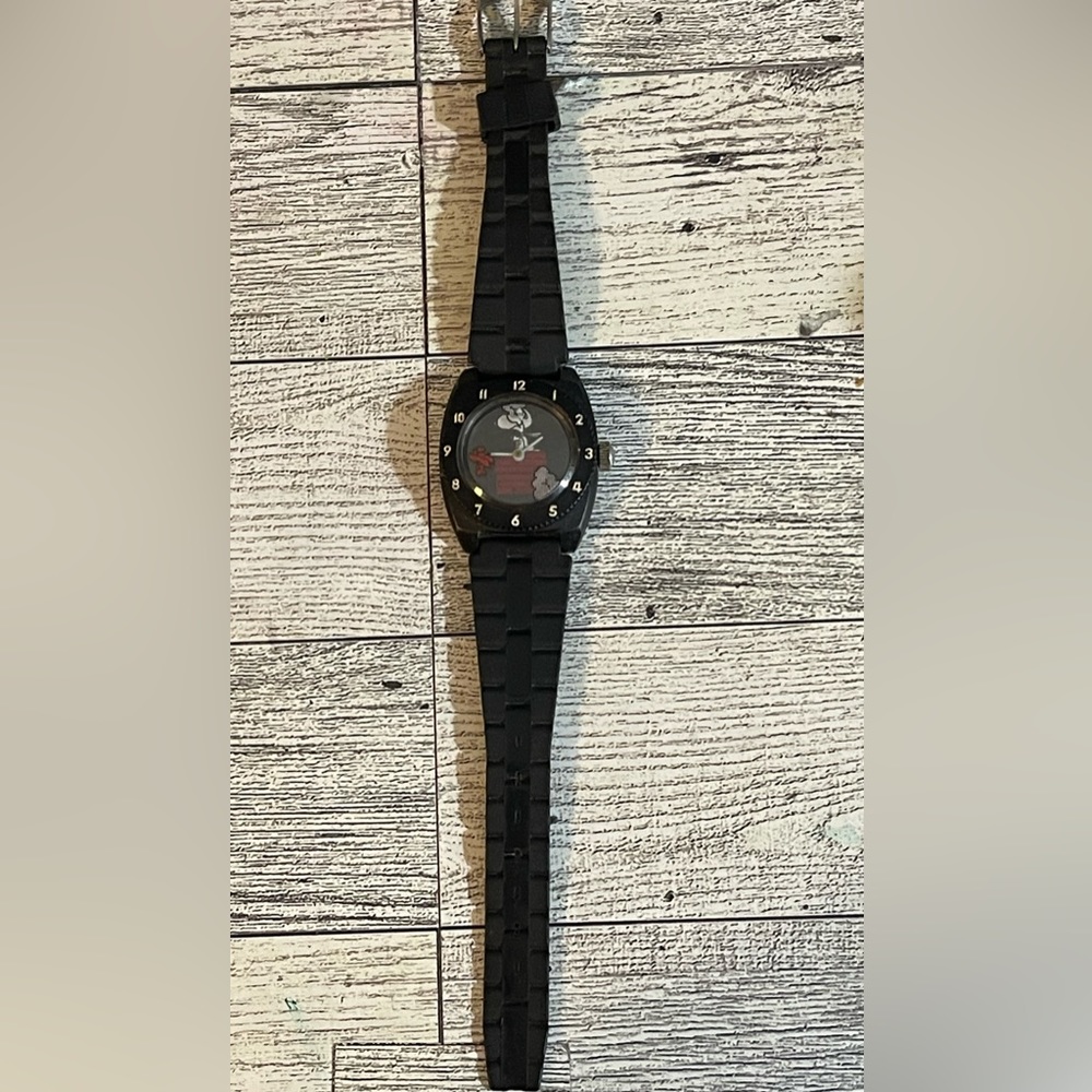 Snoopy Red Baron Vintage Wristwatch. Black Plastic Band.